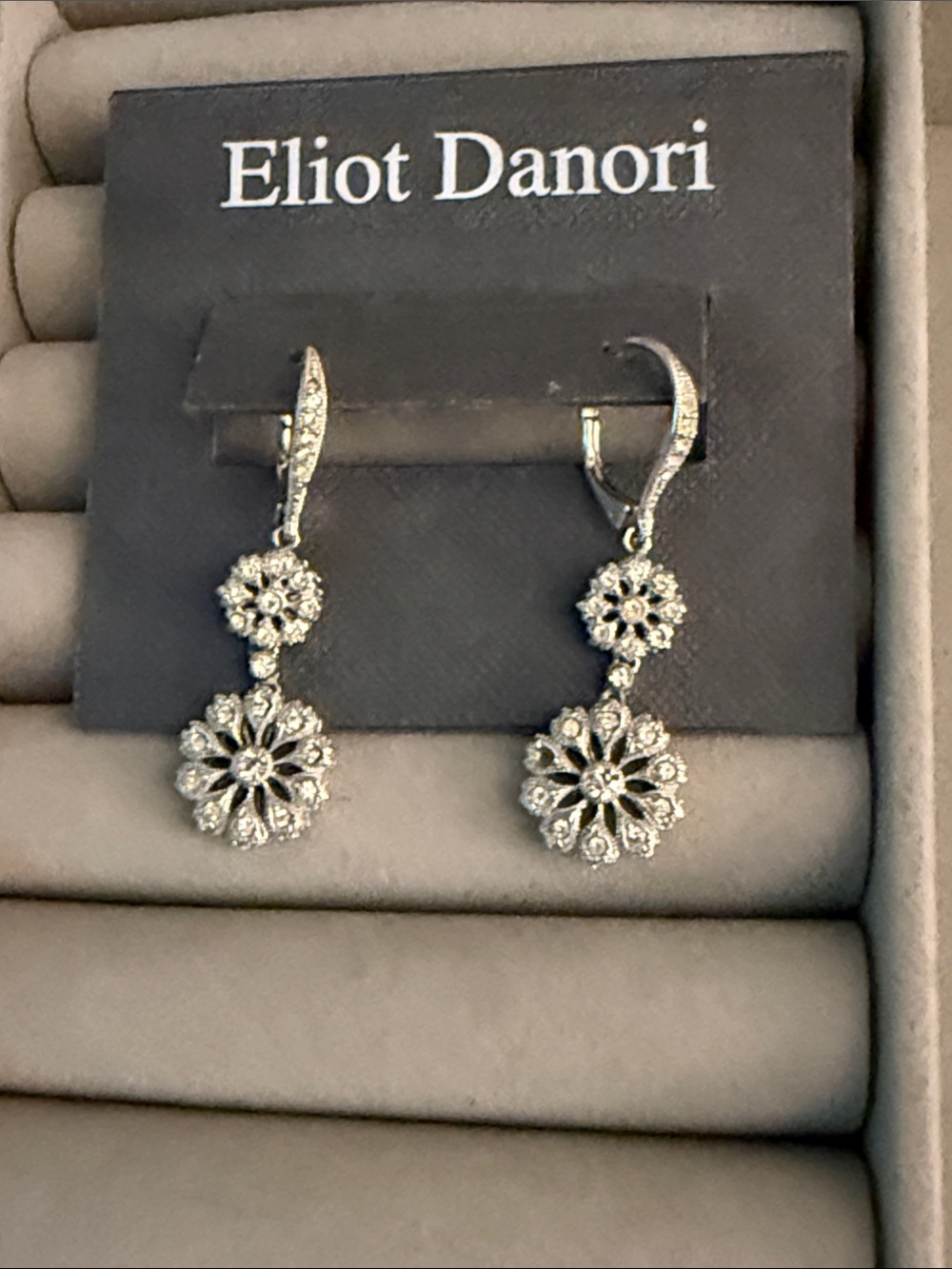 Eliot Danori Silver Floral Double-Drop Crystal Earrings